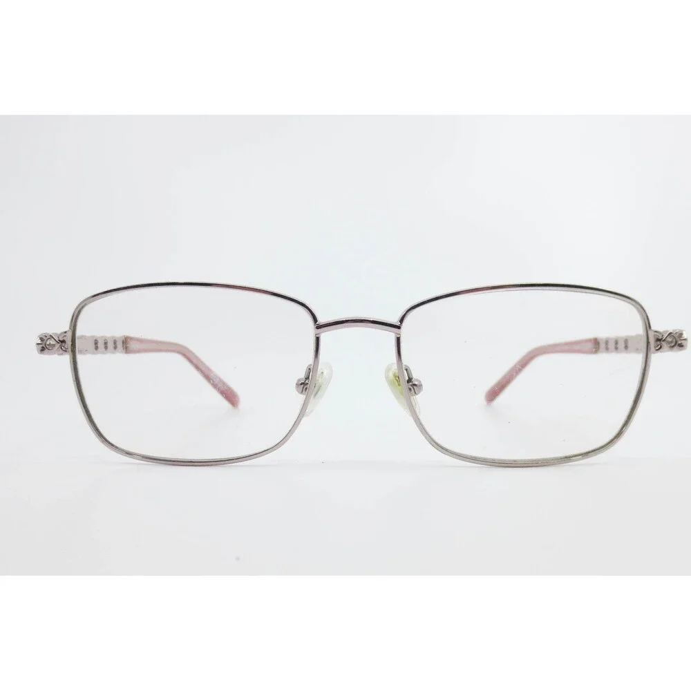 Silver Tone Rectangular Eyeglass Frames Rhinestone Chain Temples MAL109 601